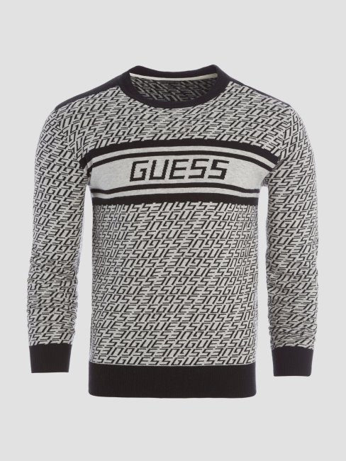 Sweat Logo Guess Allover G Gris Et B Eco Palmer Logo Jacquard