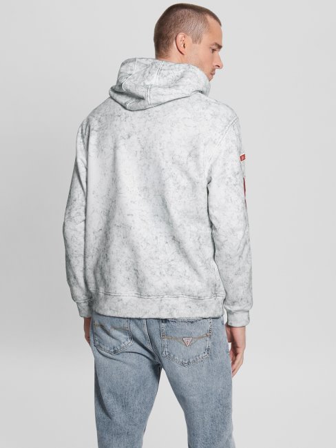 Sweat à Capuche Délavé Guess Blanc Pur à Patchs Multi Pinsons