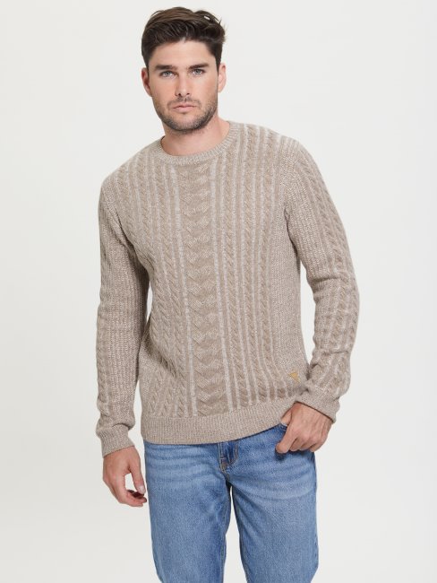 Pull En Maille Torsadée Bicolore Phil Guess Combo Chiné Naturel
