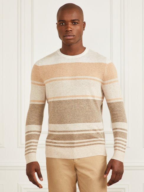 Pull à Col Rond En Cachemire Mélangé à Rayures Naturelles Guess
