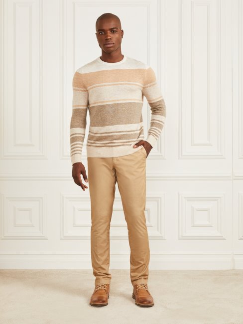 Pull à Col Rond En Cachemire Mélangé à Rayures Naturelles Guess