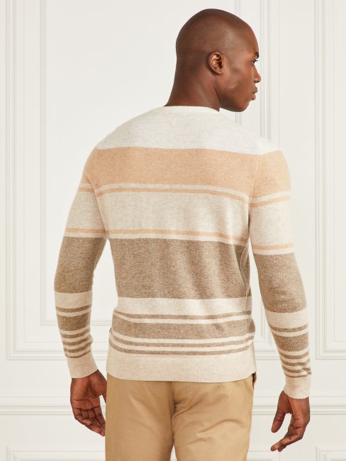 Pull à Col Rond En Cachemire Mélangé à Rayures Naturelles Guess