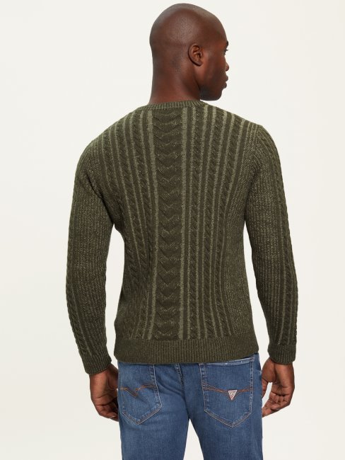 Combo Vert Chiné Pull En Maille Torsadée Bicolore Guess Phil