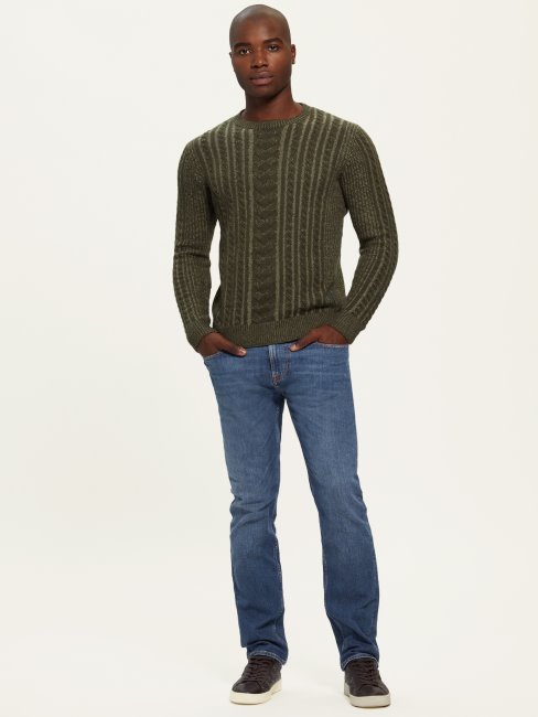 Combo Vert Chiné Pull En Maille Torsadée Bicolore Guess Phil