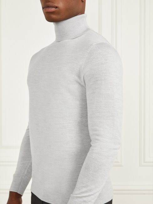 Pull à Col Roulé En Laine Mérinos Chiné Light Stone