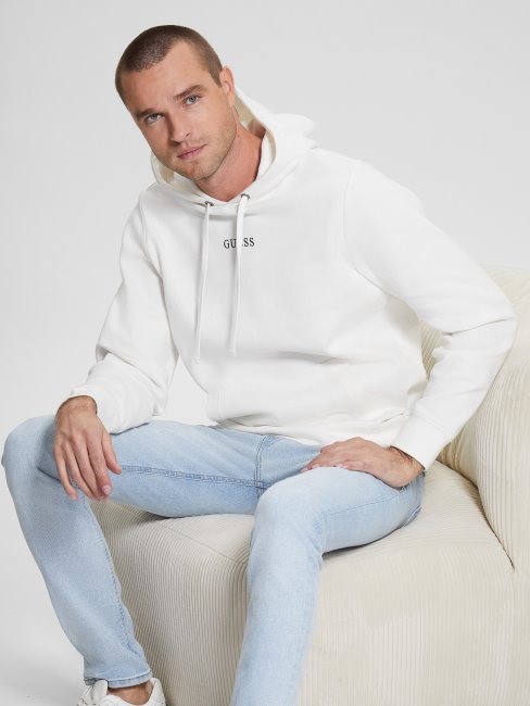 Sweat à Capuche Avec Logo Eco Roy Blanc Givré Guess