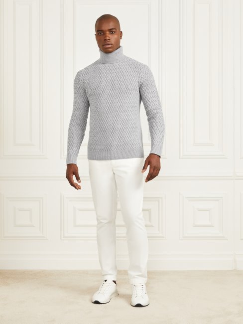 Guess Eco Pull à Col Roulé En Point Panier Light Stone Heather