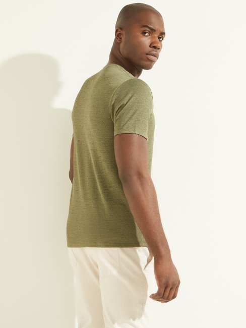 T-shirt à Col En V En Gaze Olive Poudré Guess
