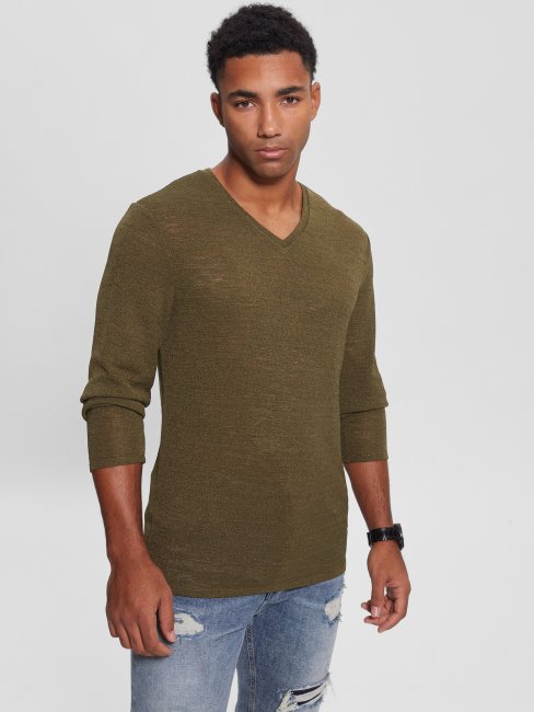 Tee Shirt Guess En Gaze à Manches Longues Olive Morning