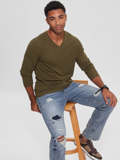 Tee Shirt Guess En Gaze à Manches Longues Olive Morning