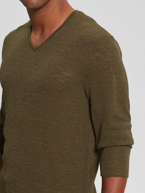 Tee Shirt Guess En Gaze à Manches Longues Olive Morning