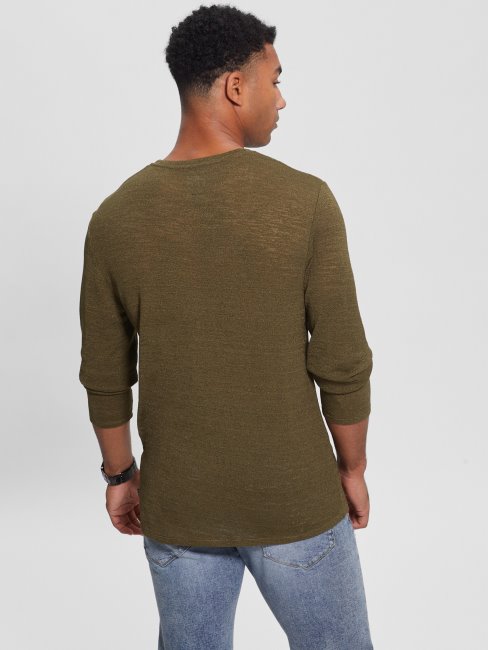 Tee Shirt Guess En Gaze à Manches Longues Olive Morning