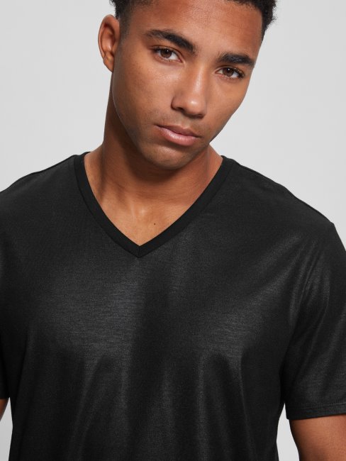 T-shirt Noir De Jais à Encolure En V Avec Empiècement Mason