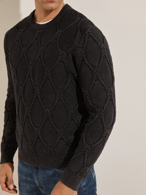 Pull En Maille Torsadée Noir De Jais Multi Dawson Guess