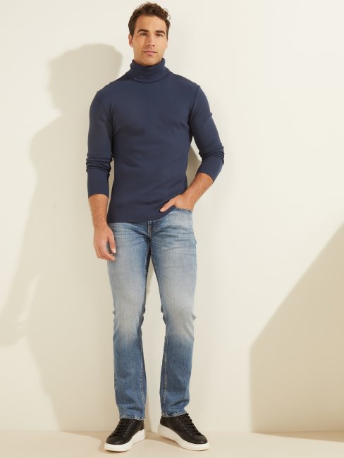 Tee Shirt Col Roulé Bleu Soie Mateo Guess