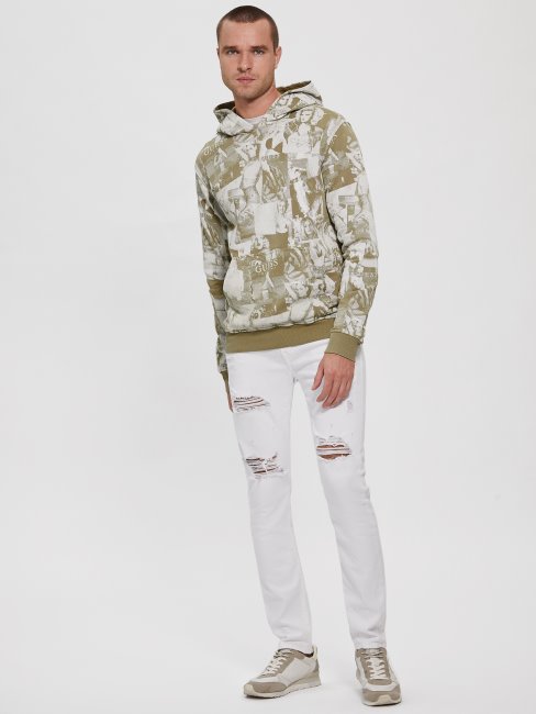 Modèle Alberico Collage Sweat à Capuche Polaire Allover Impact Gris Guess