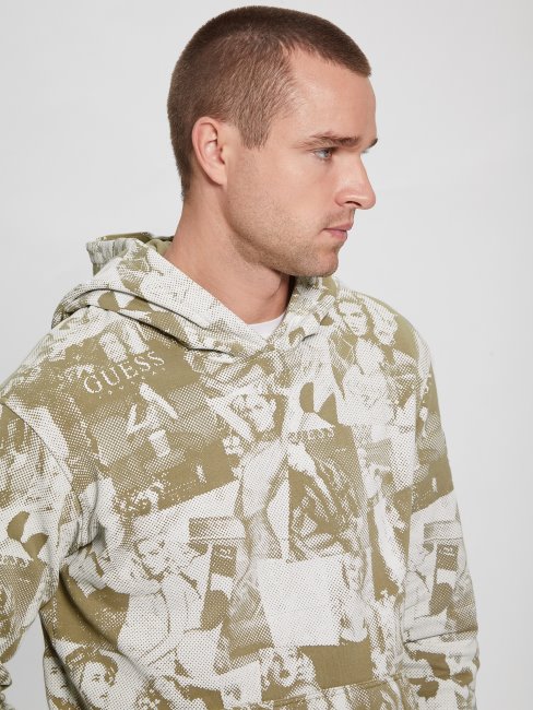 Modèle Alberico Collage Sweat à Capuche Polaire Allover Impact Gris Guess