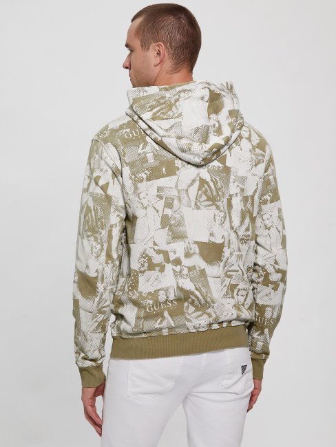 Modèle Alberico Collage Sweat à Capuche Polaire Allover Impact Gris Guess