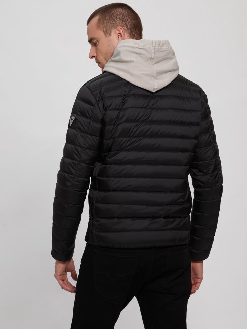Veste Matelassée Noire Jet Compressible En Duvet Véritable Guess