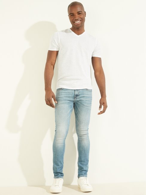 Tee Shirt Col V En Regard Guess Blanc Pur