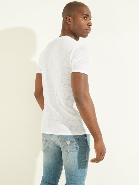 Tee Shirt Col V En Regard Guess Blanc Pur