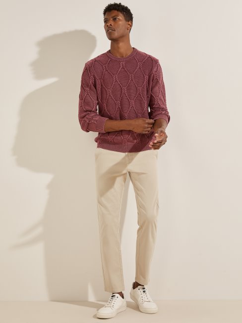 Pull En Maille Torsadée Rose Bourgogne Multi Dawson Guess