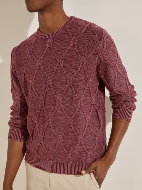 Pull En Maille Torsadée Rose Bourgogne Multi Dawson Guess
