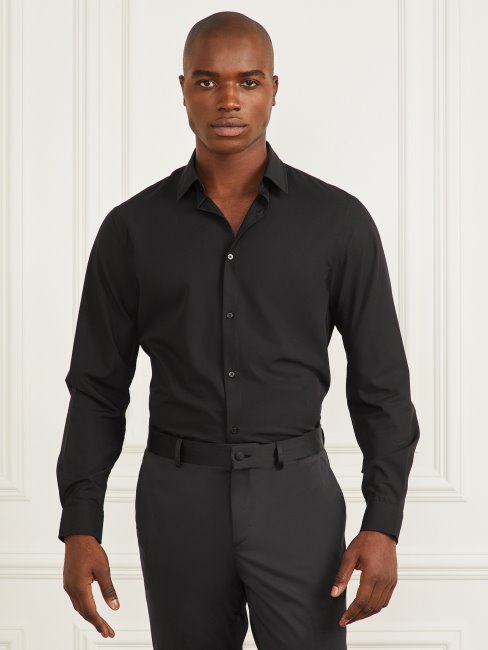 Chemise Noire Jet Guess Jacob à Revers Crantés