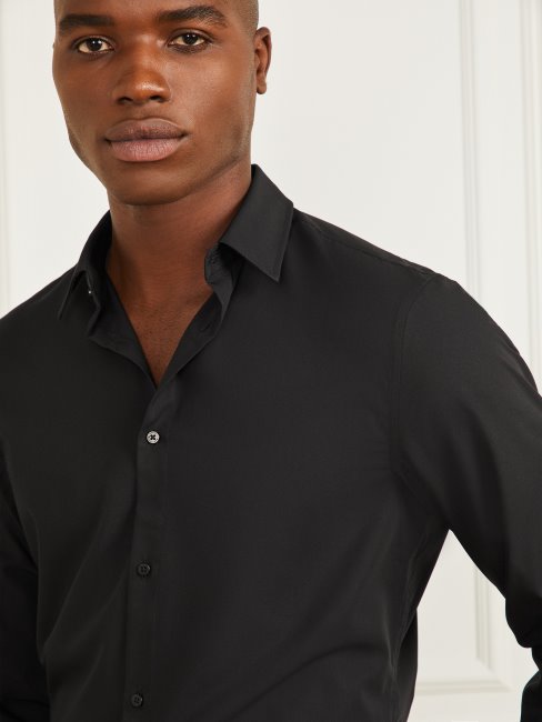 Chemise Noire Jet Guess Jacob à Revers Crantés