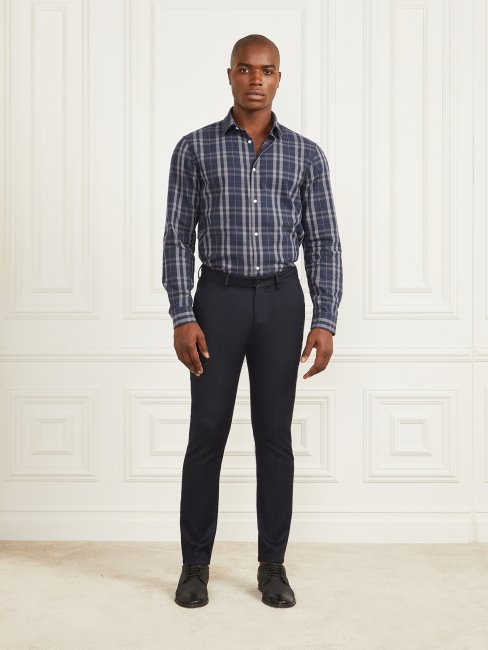 Guess Joe Chemise à Revers Cranté à Carreaux Bleus Et Gris