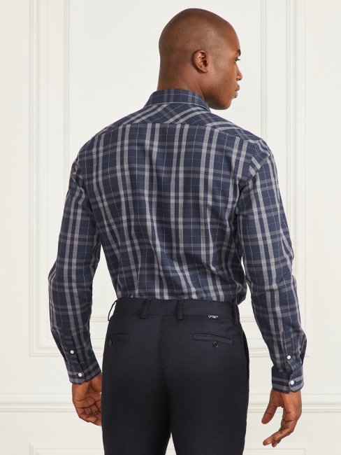 Guess Joe Chemise à Revers Cranté à Carreaux Bleus Et Gris