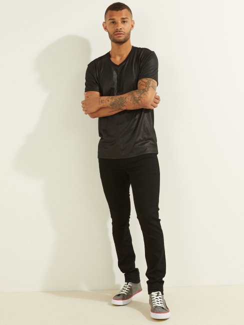 T-shirt Col En V Guess Mason Noir De Jais