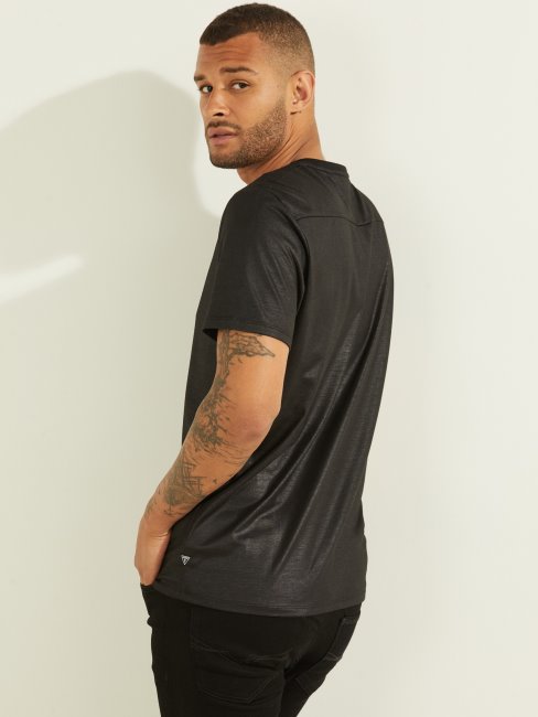 T-shirt Col En V Guess Mason Noir De Jais