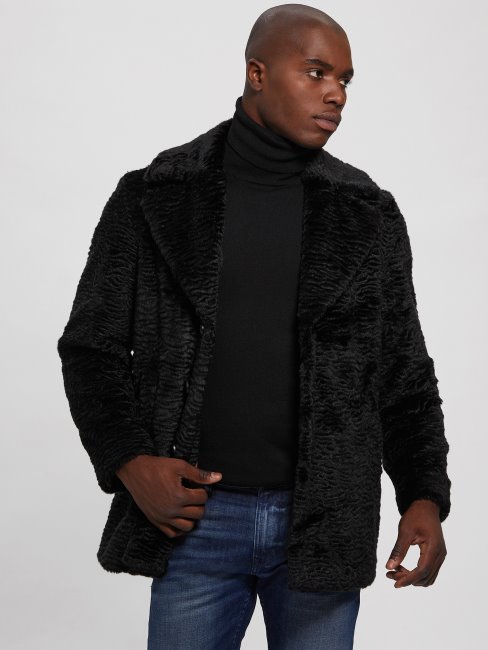 Guess Manteau D'astrakan En Fausse Fourrure Noir De Jais