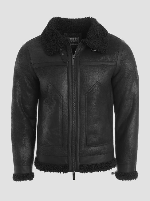 Veste Noire De Jais En Imitation Shearling Guess