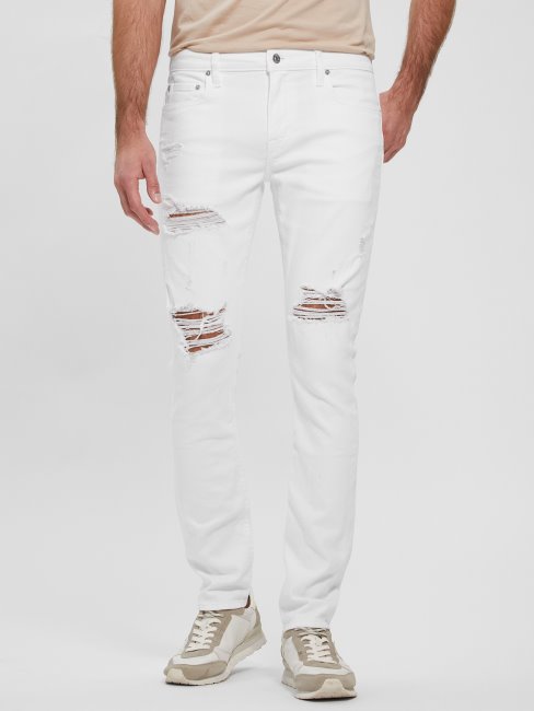 Guess Optic White Destroy éco Jeans Skinny Déchiré