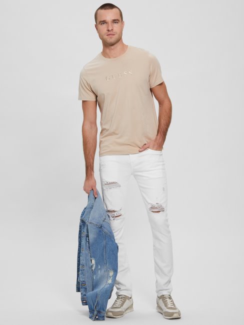 Guess Optic White Destroy éco Jeans Skinny Déchiré