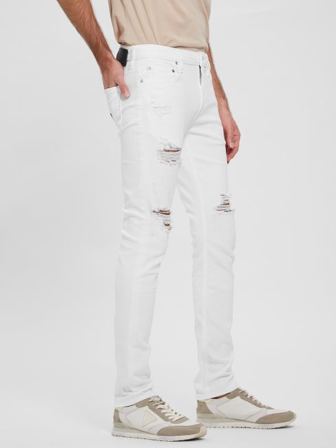 Guess Optic White Destroy éco Jeans Skinny Déchiré