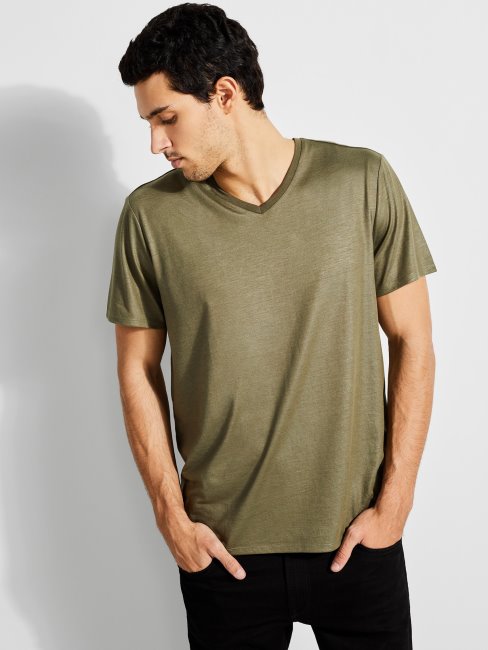 Tee-shirt Mason à Col En V Army Olive Guess