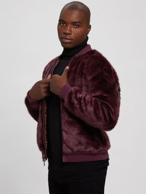 Blouson Aviateur Logo Fausse Fourrure Guess Regal Plum