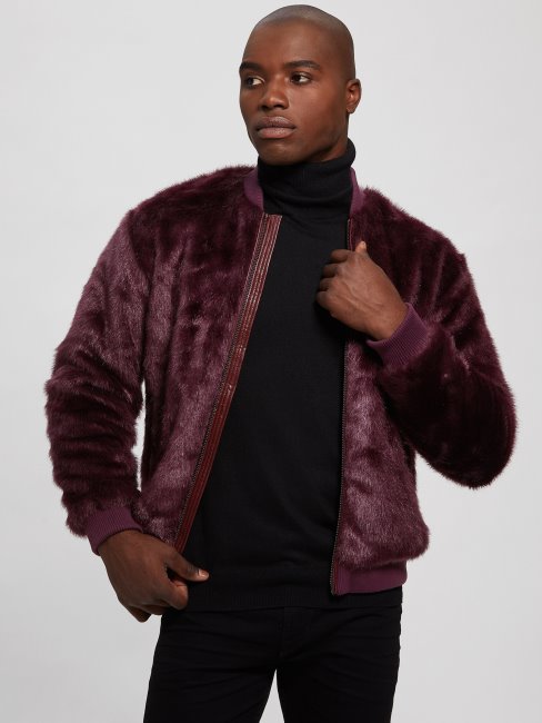 Blouson Aviateur Logo Fausse Fourrure Guess Regal Plum