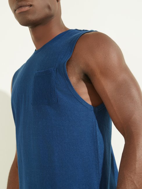 Tee Shirt Bleu En Coton Et Chanvre Guess Rigel