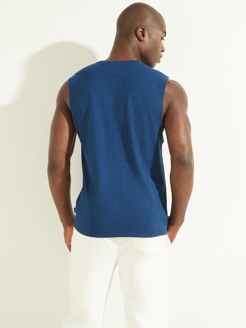 Tee Shirt Bleu En Coton Et Chanvre Guess Rigel