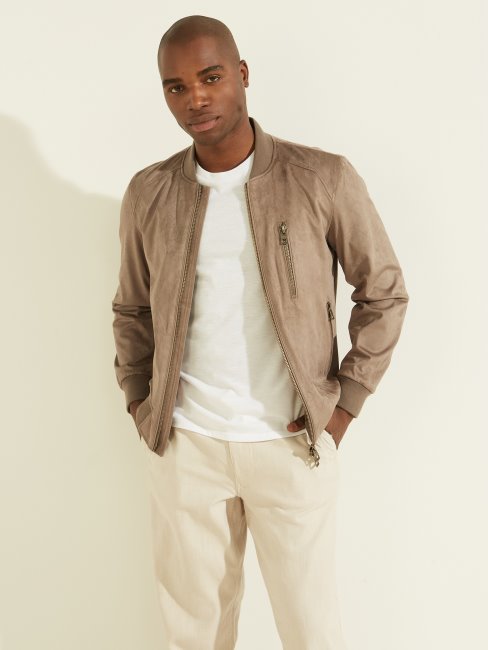 Guess Blouson D'aviateur En Faux Suède Coquille De Noyer