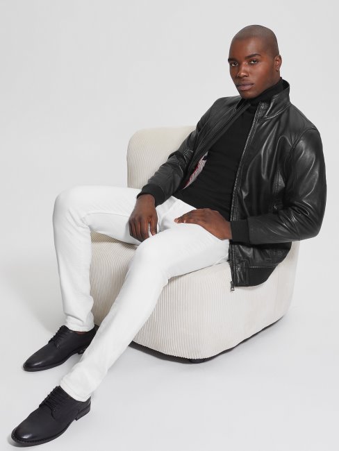 Guess Veste En Cuir Souple Noir De Jais