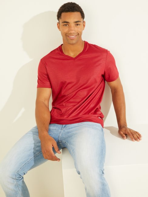 T-shirt Mason à Col En V Guess Rouge Piment