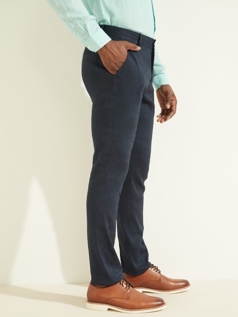 Guess Pantalon Chino Classique Soie Bleu