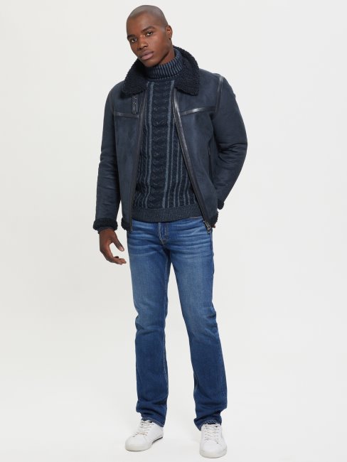 Guess Veste Eco Faux Shearling Bleu élégant