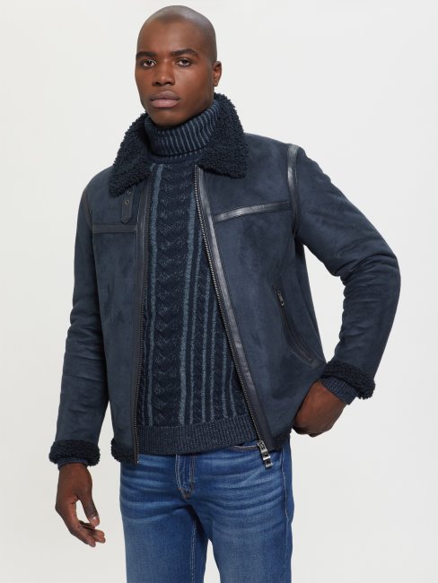 Guess Veste Eco Faux Shearling Bleu élégant