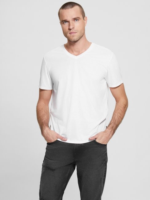 T-shirt Mason Yoke à Col En V Guess Blanc Pur